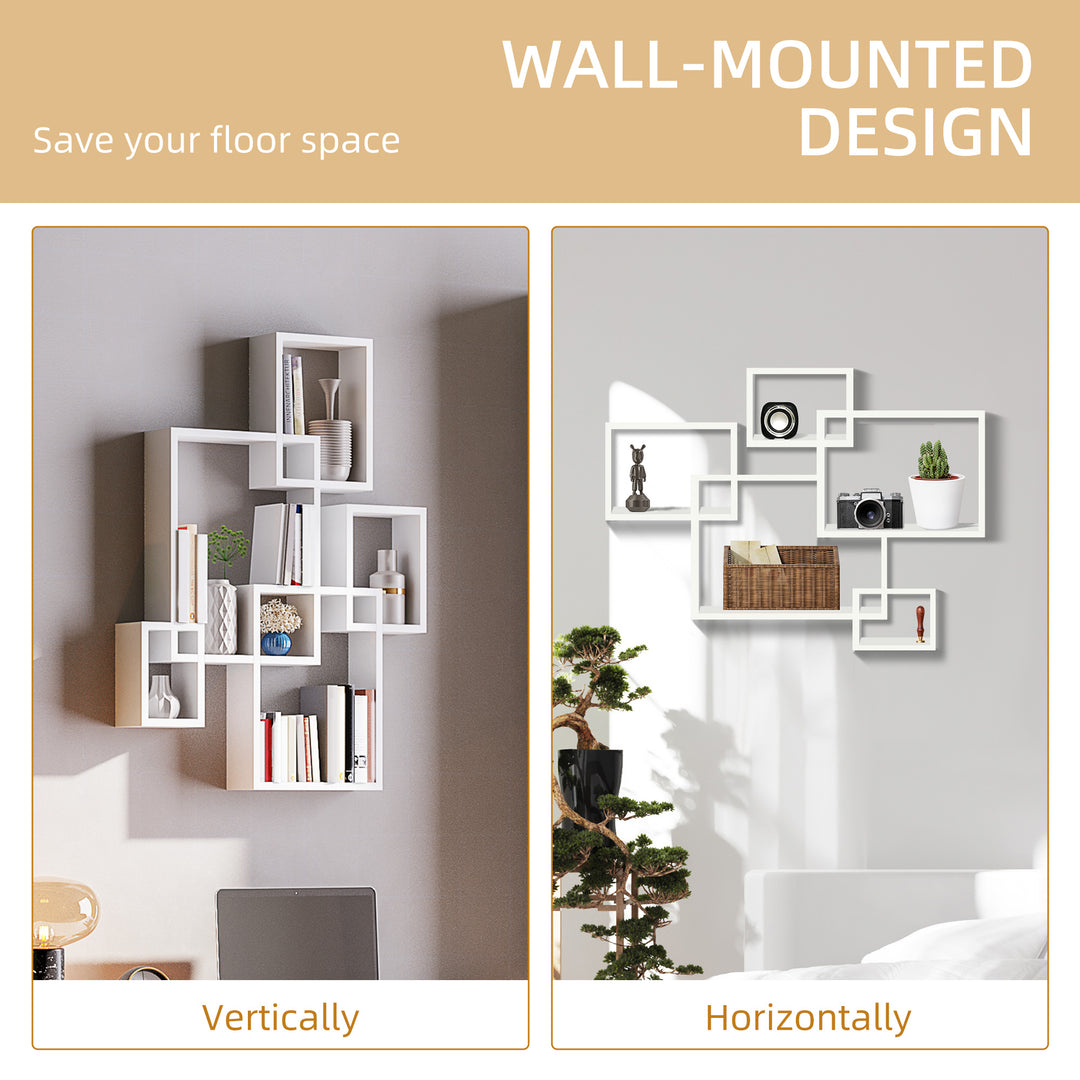 HOMCOM Interlocking Cube Floating Shelves, Wall Mounted Display Shelf for Living Room, Bedroom, Hallways, White