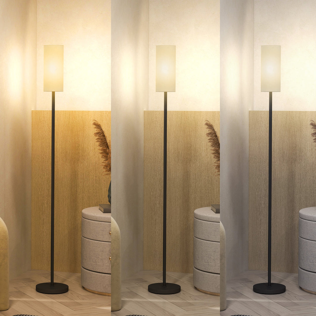 Floor Lamp for Living Room, Modern Standing Lamp with Linen Shade & Foot Switch, Minimalist Tall Pole Lampshade for Bedroom, Office, White