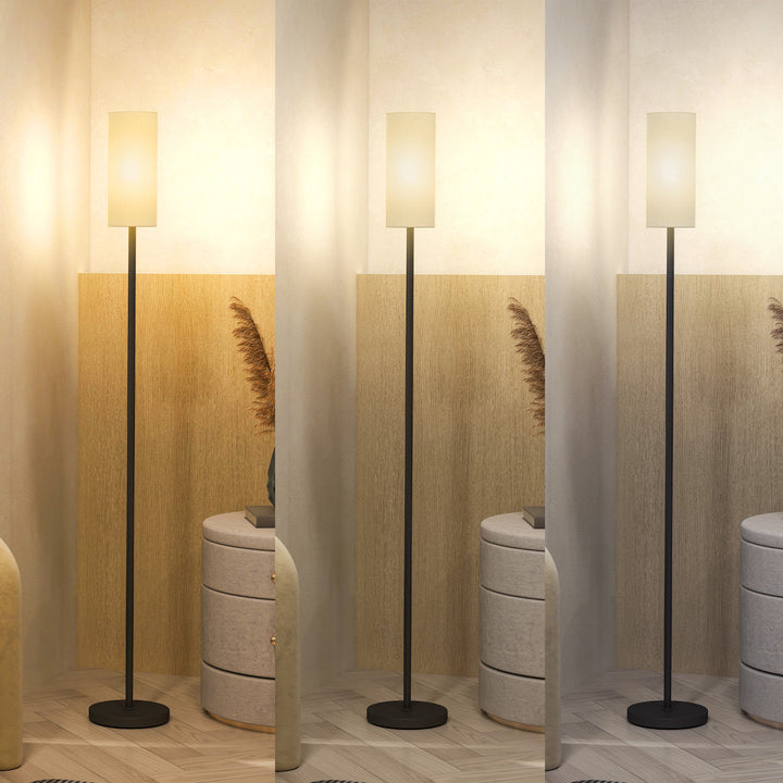 Floor Lamp for Living Room, Modern Standing Lamp with Linen Shade & Foot Switch, Minimalist Tall Pole Lampshade for Bedroom, Office, White