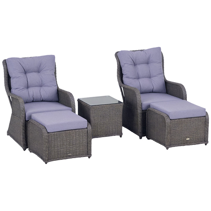 5PCS Deluxe Garden Rattan Furniture Sofa Chair & Stool Table Set Patio Wicker Weave Furniture Set Aluminium Frame Fully-assembly - Grey