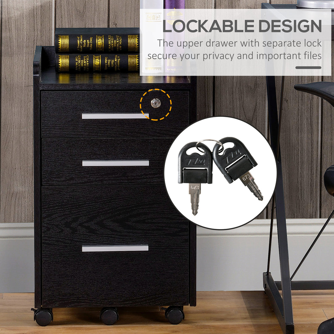 Three-Drawer Lockable Filing Cabinet - Black