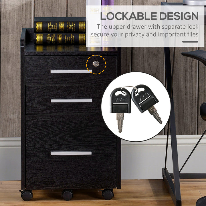 Three-Drawer Lockable Filing Cabinet - Black