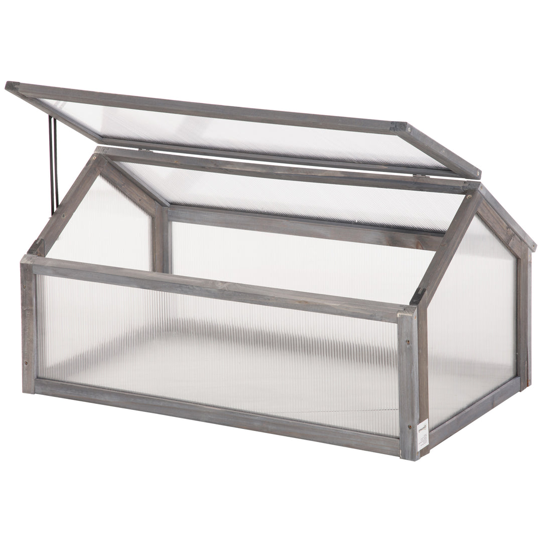 Wooden Cold Frame Garden Polycarbonate Greenhouse with Openable Top Cover, Grow House for Flowers, Vegetables, Plants, 90 x 52 x 50cm, Grey