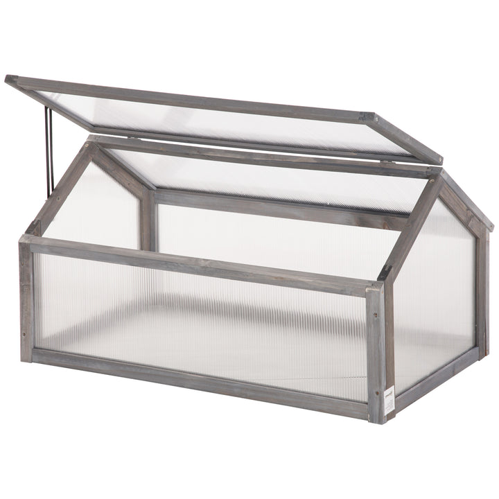 Wooden Cold Frame Garden Polycarbonate Greenhouse with Openable Top Cover, Grow House for Flowers, Vegetables, Plants, 90 x 52 x 50cm, Grey