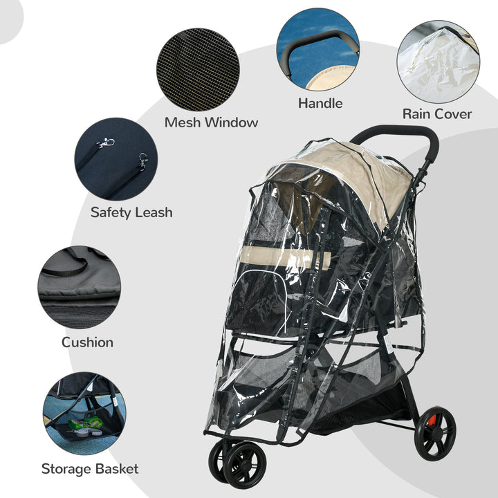 Foldable Pet Stroller w/ Rain Cover, for XS Dogs, S Dogs - Khaki