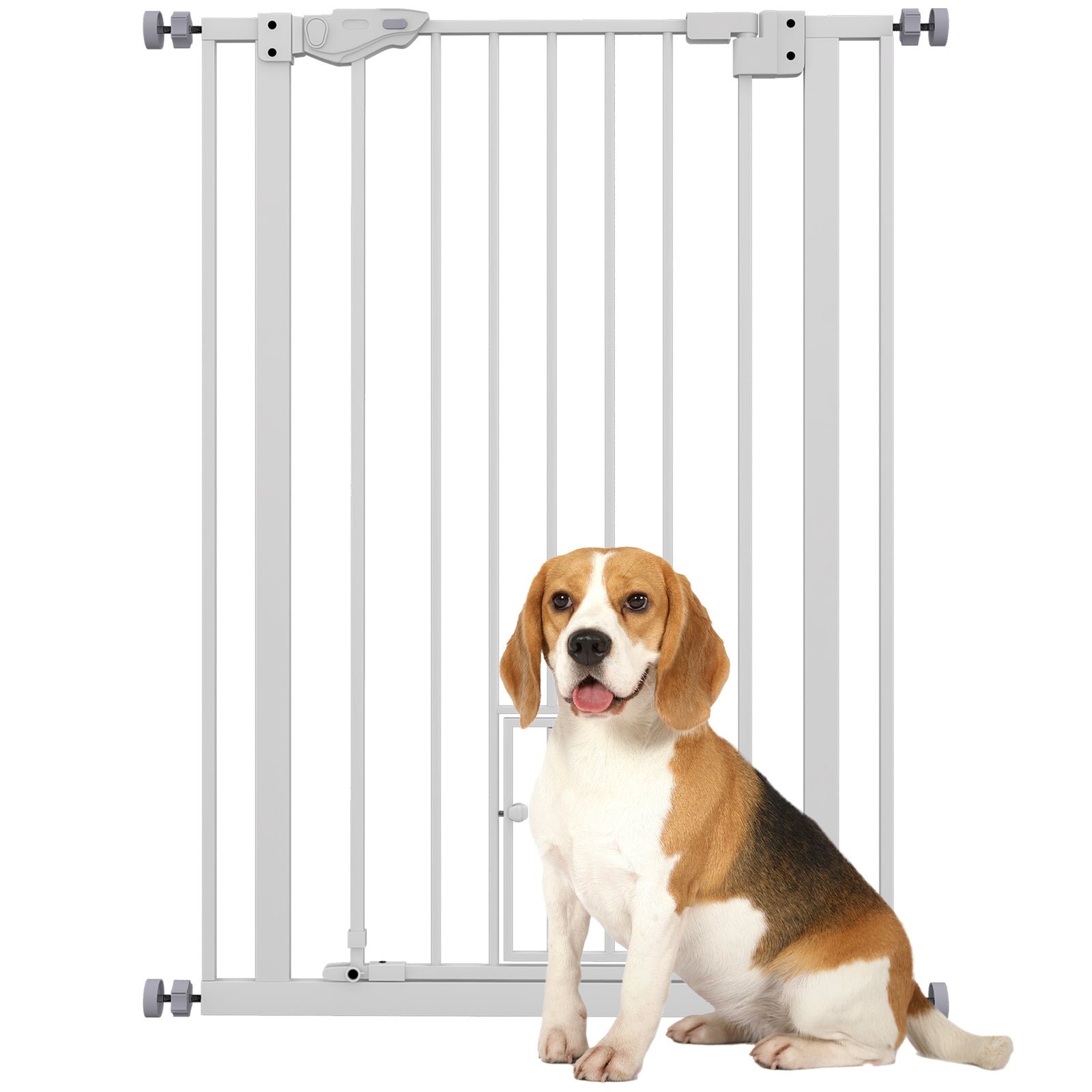 Extra Tall Pet Gate, Indoor Dog Safety Gate, with Cat Flap, Auto Close, 74-80cm Wide - White