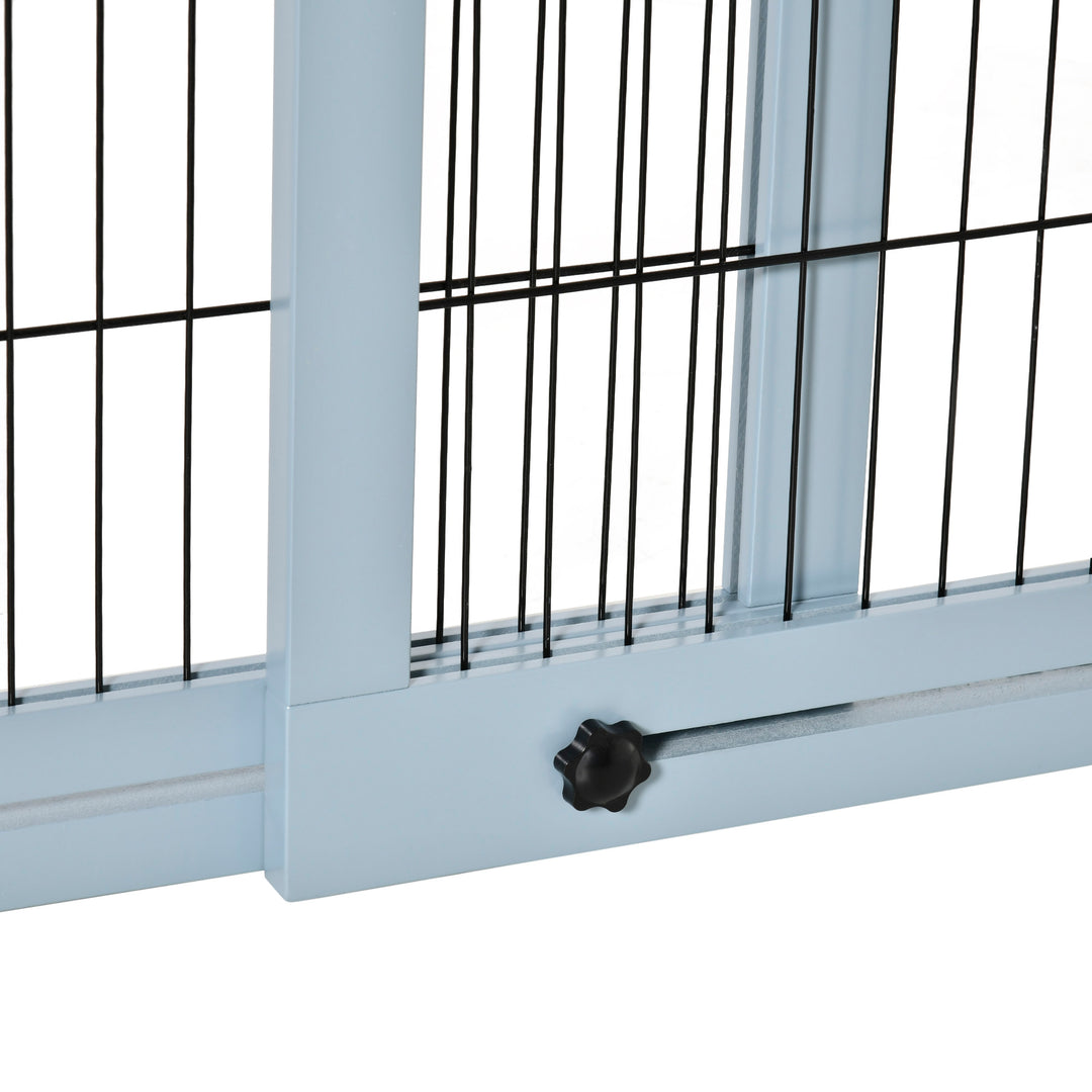MCL Freestanding Dog Gate, Foldable Pet Fence, Indoor Wood Barrier, Stair Gate with Support Feet, for Doorway, Hallway, Small and Medium Dogs, 69H x 104-183 cm, Blue-grey