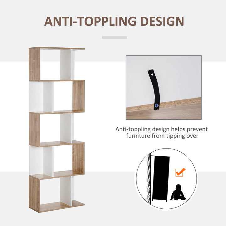 HOMCOM 5-tier Bookcase Storage Display Shelving S Shape design Unit Divider White | Aosom UK