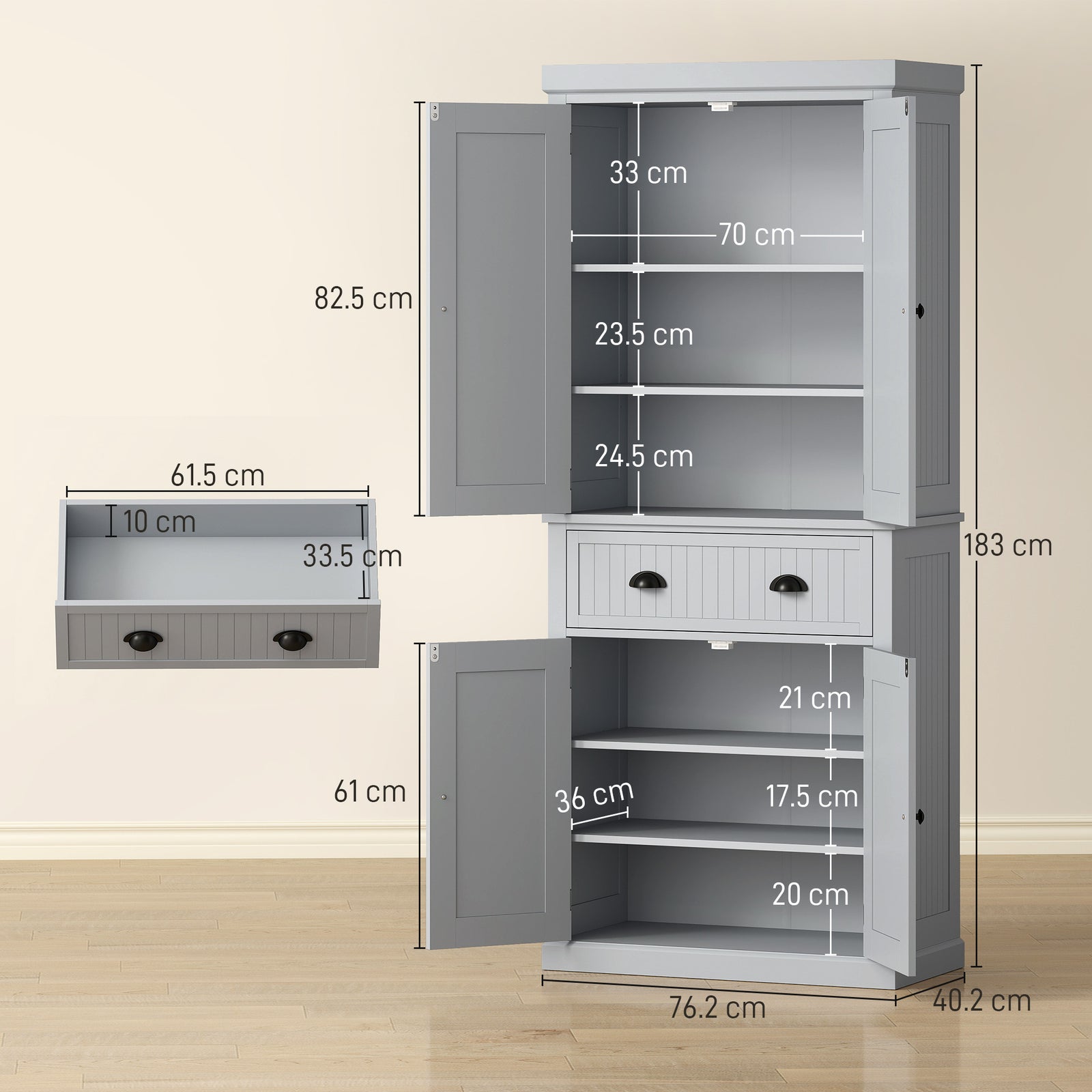 Multi-Storage Mid-Century Kitchen Cabinet - Grey