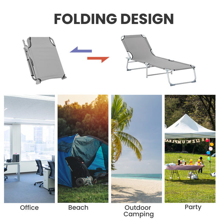 Reclining Sun Lounger Chair Folding Camping Bed with 4-Position Adjust