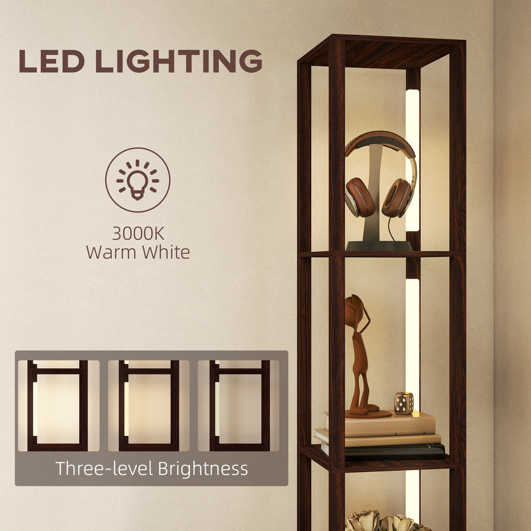 Floor Lamp with Shelves, LED Column Modern Standing Lamp with Fabric Drawer, Adjustable Brightness, Foot Switch for Living Room, Bedroom, Office, Dark Brown