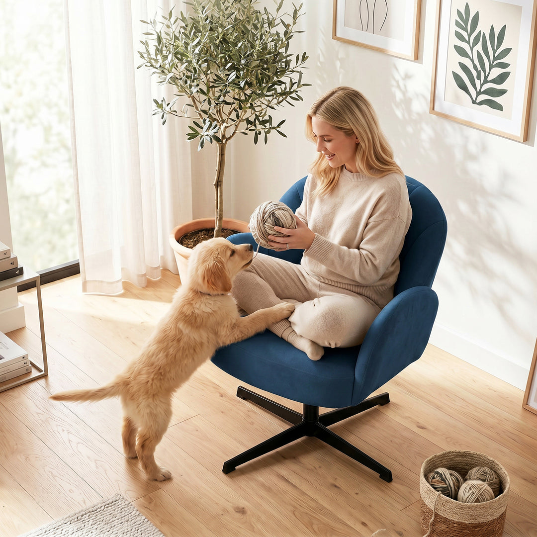Swivel Accent Chair, Shell-Shaped Armchair with Spring Cushion, Metal 