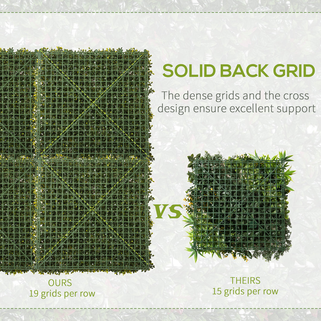 12PCS Artificial Boxwood Wall Panels 50cm x 50cm Grass Privacy Fence Screen Faux Hedge Greenery Backdrop Encrypted Milan Grass with White Flowers for Home Garden Backyard Balcony