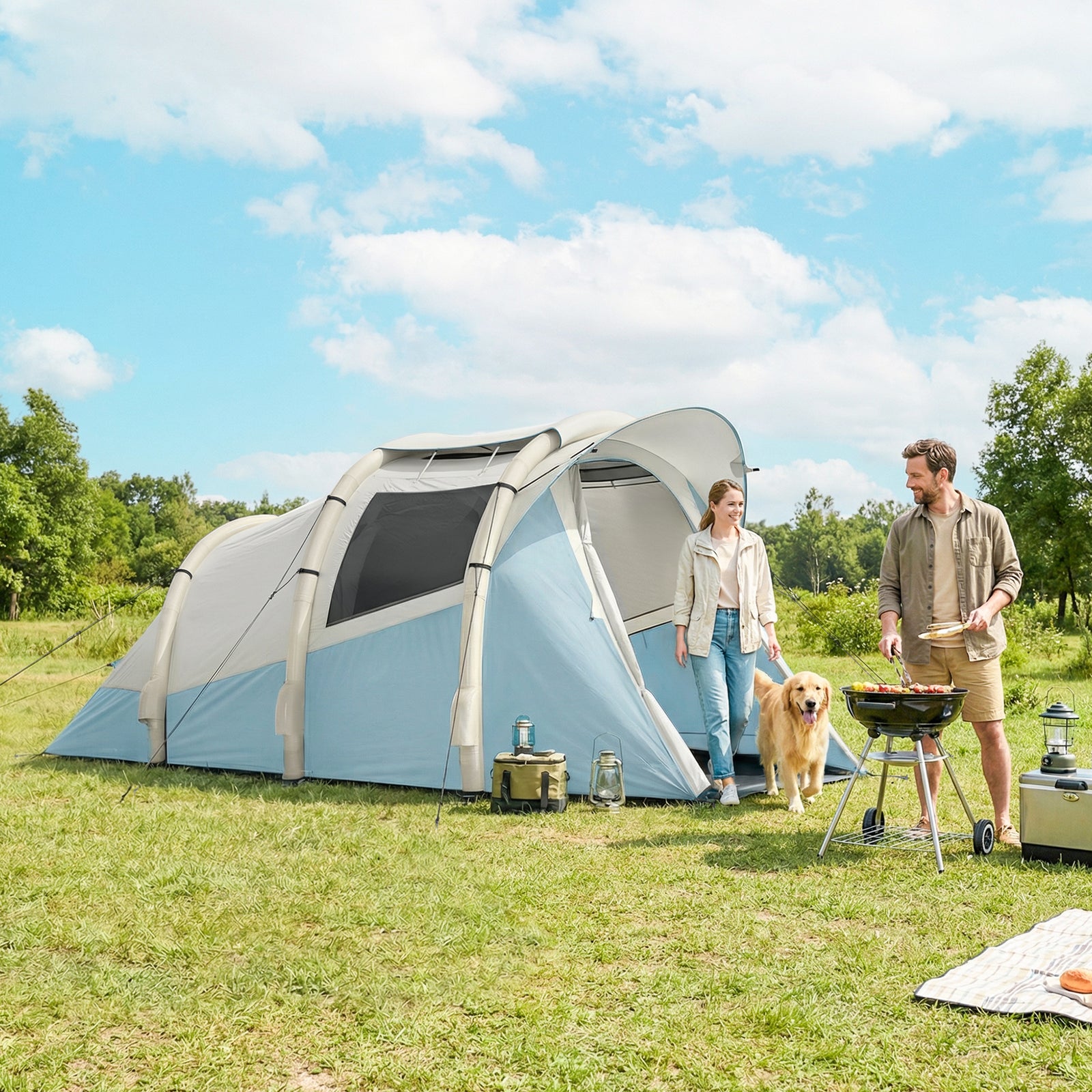 Inflatable Camping Tent w/ Air Pump, Easy Setup 2-3 Person Blow Up Ten