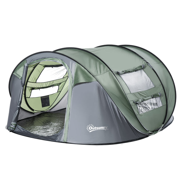 Outsunny Camping Haven: 4-5 Person Pop-Up Tent, Waterproof with Mesh & PVC Windows, Portable Carry Bag, Forest Green | Aosom UK