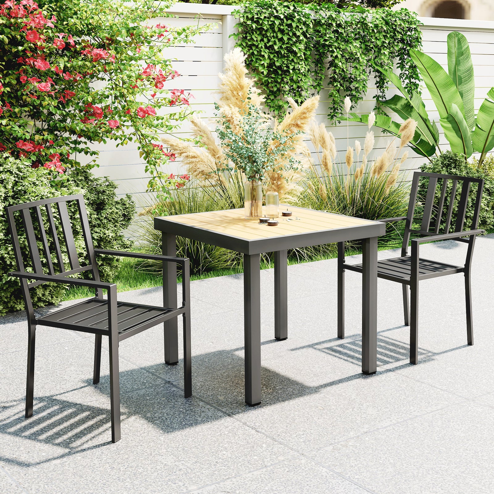Set of Two Minimal Metal Garden Chairs - Black