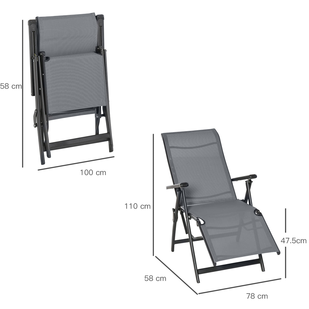 MCL Set of 2 Outdoor Sun Lounger 10-Position Adjustable Texteline Folding Reclining Chairs with Footrest for Patio Garden, Grey