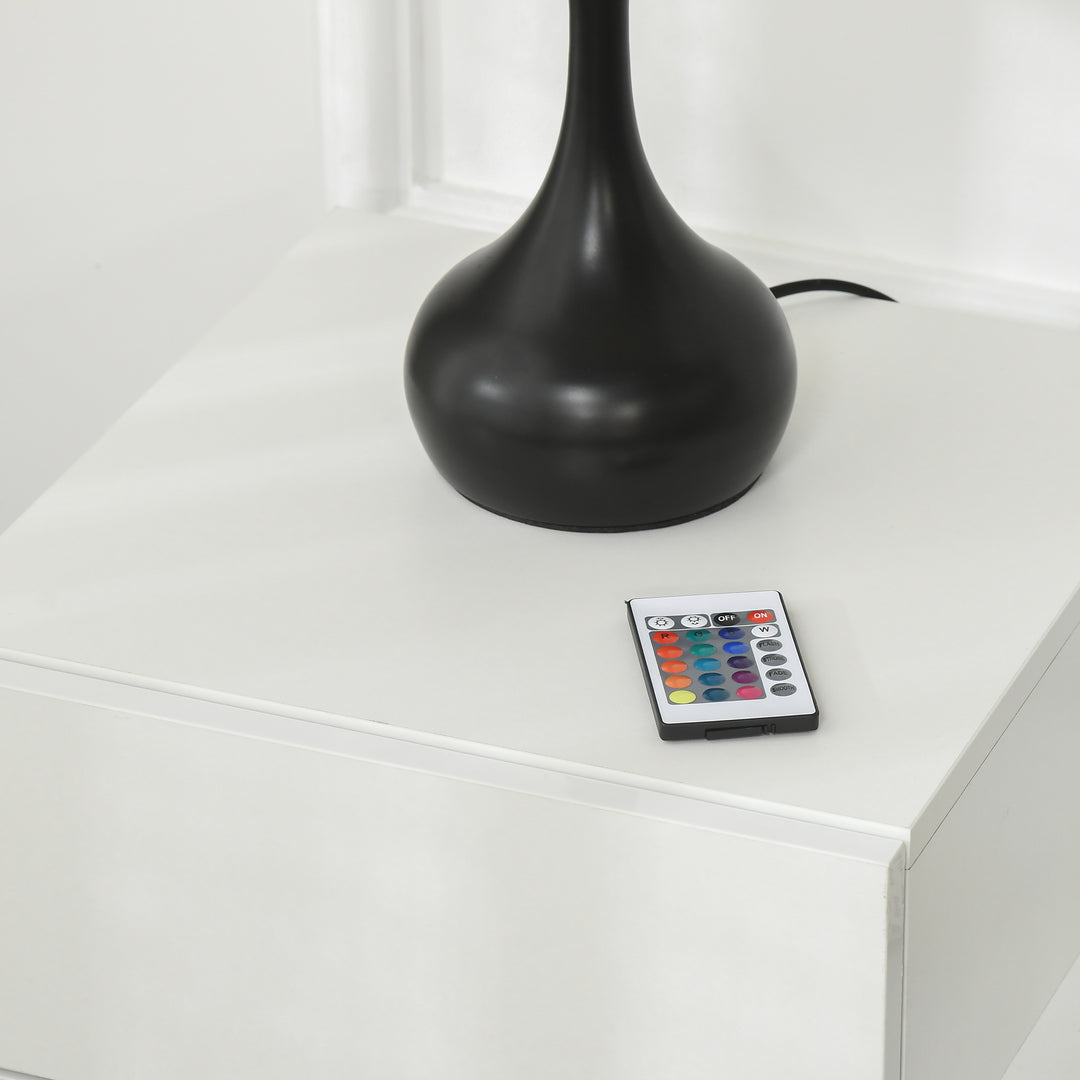 High Gloss Front Bedside Table with Drawers Nightstand with RGB LED Light and Remote for Bedroom Living Room White