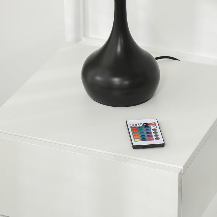 High Gloss Front Bedside Table with Drawers Nightstand with RGB LED Light and Remote for Bedroom Living Room White