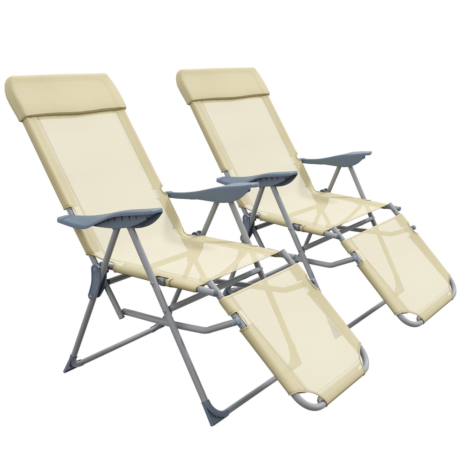 Set of Two Sun Loungers, with Five-Position Adjustable Backs - Beige