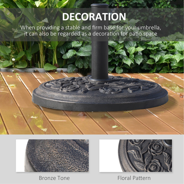 9kg Garden Parasol Base, Round Resin Cast Iron Effect Sun Umbrella Base, Outdoor Umbrella Stand for 38mm or 48mm Outdoor Umbrella Poles, Bronze Tone