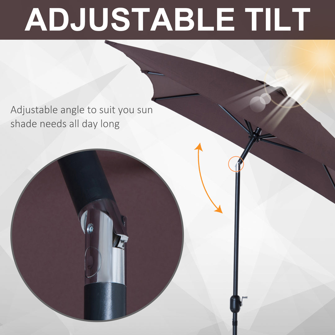Outsunny Rectangular Patio Umbrella Parasol, Garden Canopy with Tilt and Crank for Sun Shade Shelter, Brown