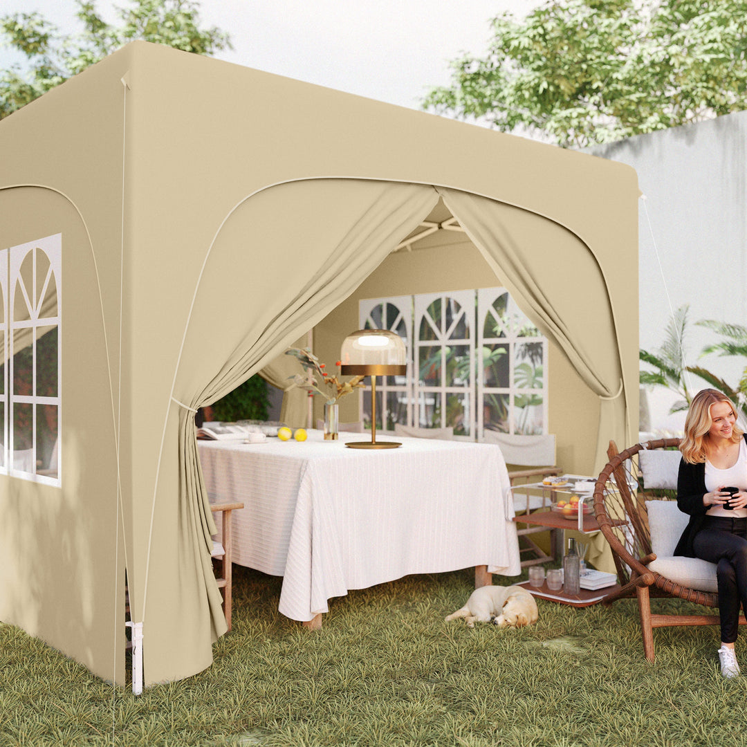 3 x 3m Pop-Up Gazebo Shelter, with Accessories - Sand