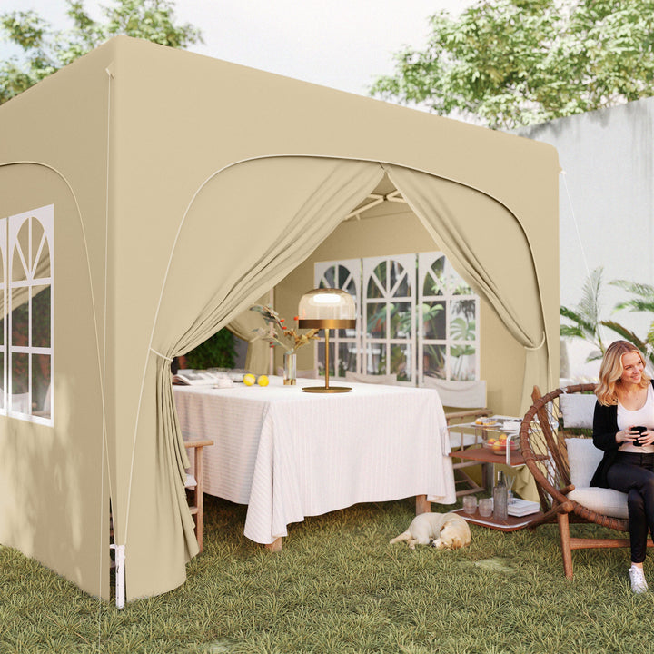 3 x 3m Pop-Up Gazebo Shelter, with Accessories - Sand