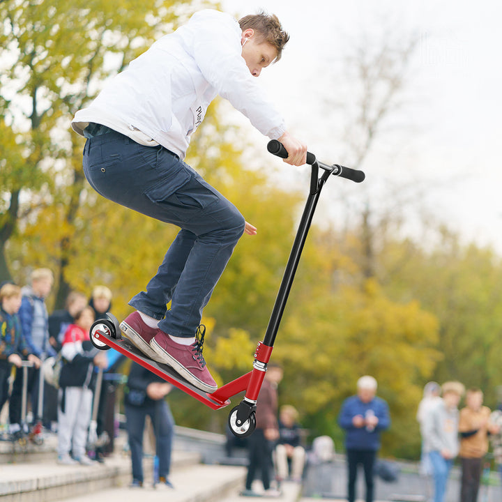 Stunt Scooter, 360° Entry Level Tricks Scooter w/ Lightweight Aluminium Deck and ABEC 7 Bearing, For Age 14+ Beginners, Red