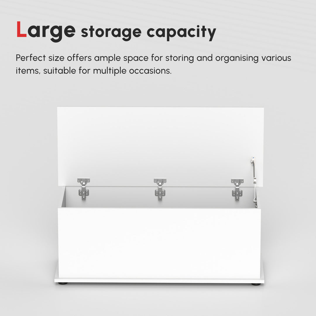 113L Storage Chest, Storage Box with Flip-Top Lid and 2 Safety Hinges, Storage Trunk for Living Room, Entryway, 100 x 40 x 40 cm, White