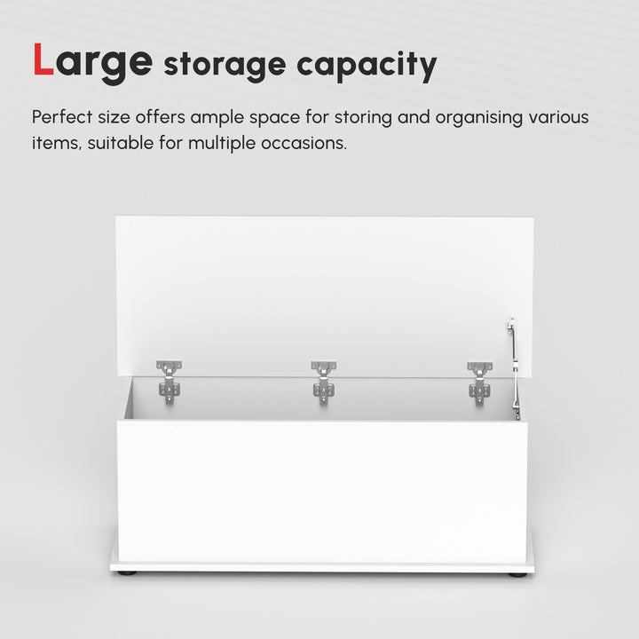 113L Storage Chest, Storage Box with Flip-Top Lid and 2 Safety Hinges, Storage Trunk for Living Room, Entryway, 100 x 40 x 40 cm, White