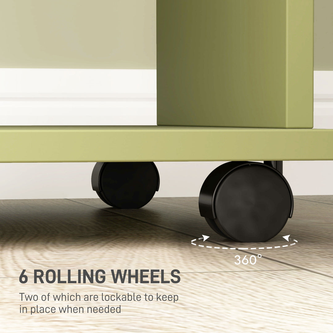 Open Wardrobe Double Mobile Storage Shelves Organizer W/6 Wheels-Green