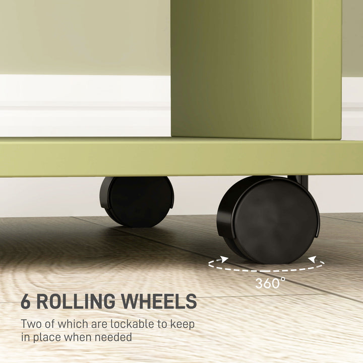 Open Wardrobe Double Mobile Storage Shelves Organizer W/6 Wheels-Green