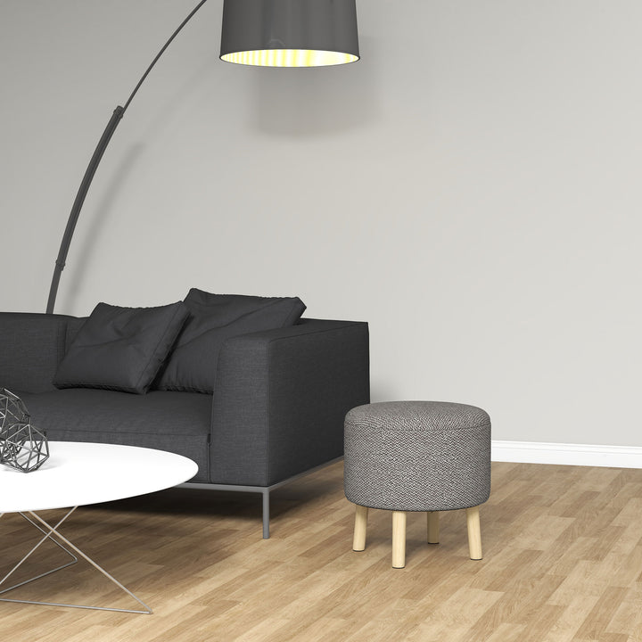 Round Linen-Look Storage Ottoman - Light Grey