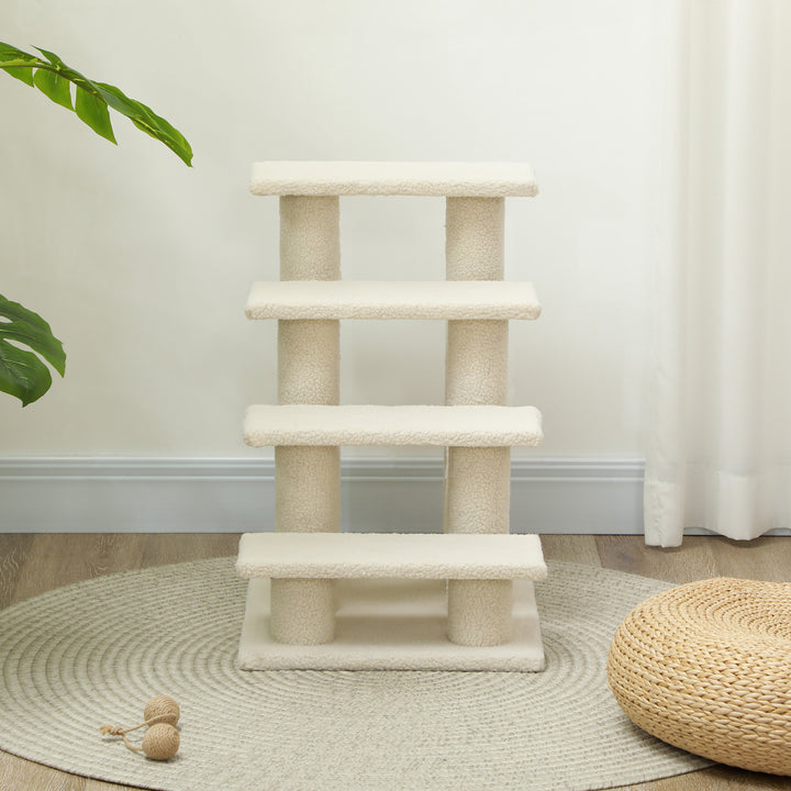 Dog Steps for Bed 4 Step Pet Stairs for Sofa Dog Cat Climb Ladder 63x43x60 cm Cream