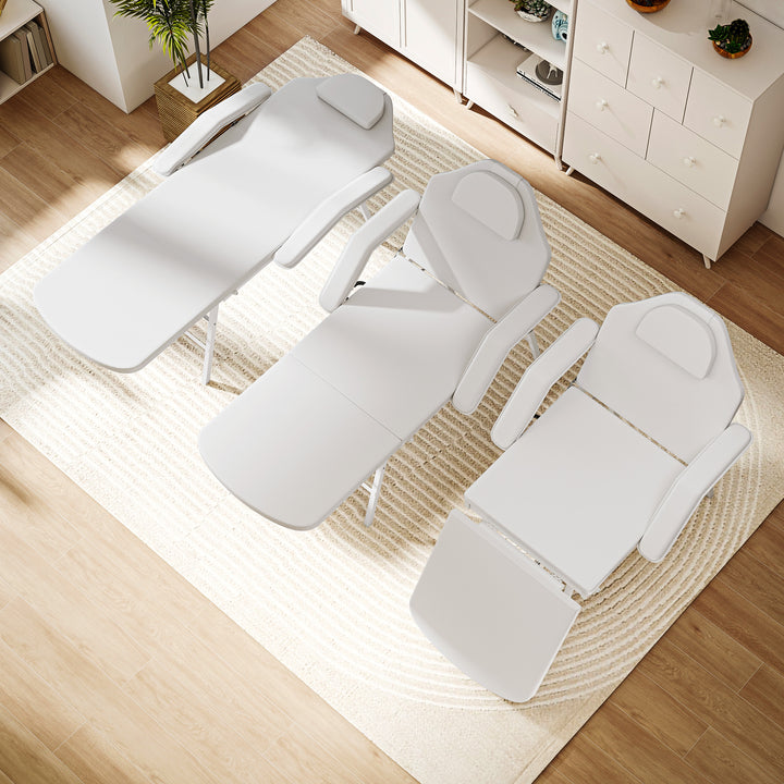 Portable Massage Table, 3 Section Adjustable Beauty Bed, Foldable Massage Bed with Face Hole, Recliner Chair with Removable Headrest and Armrests for Spa, Lash, Tattoo, White