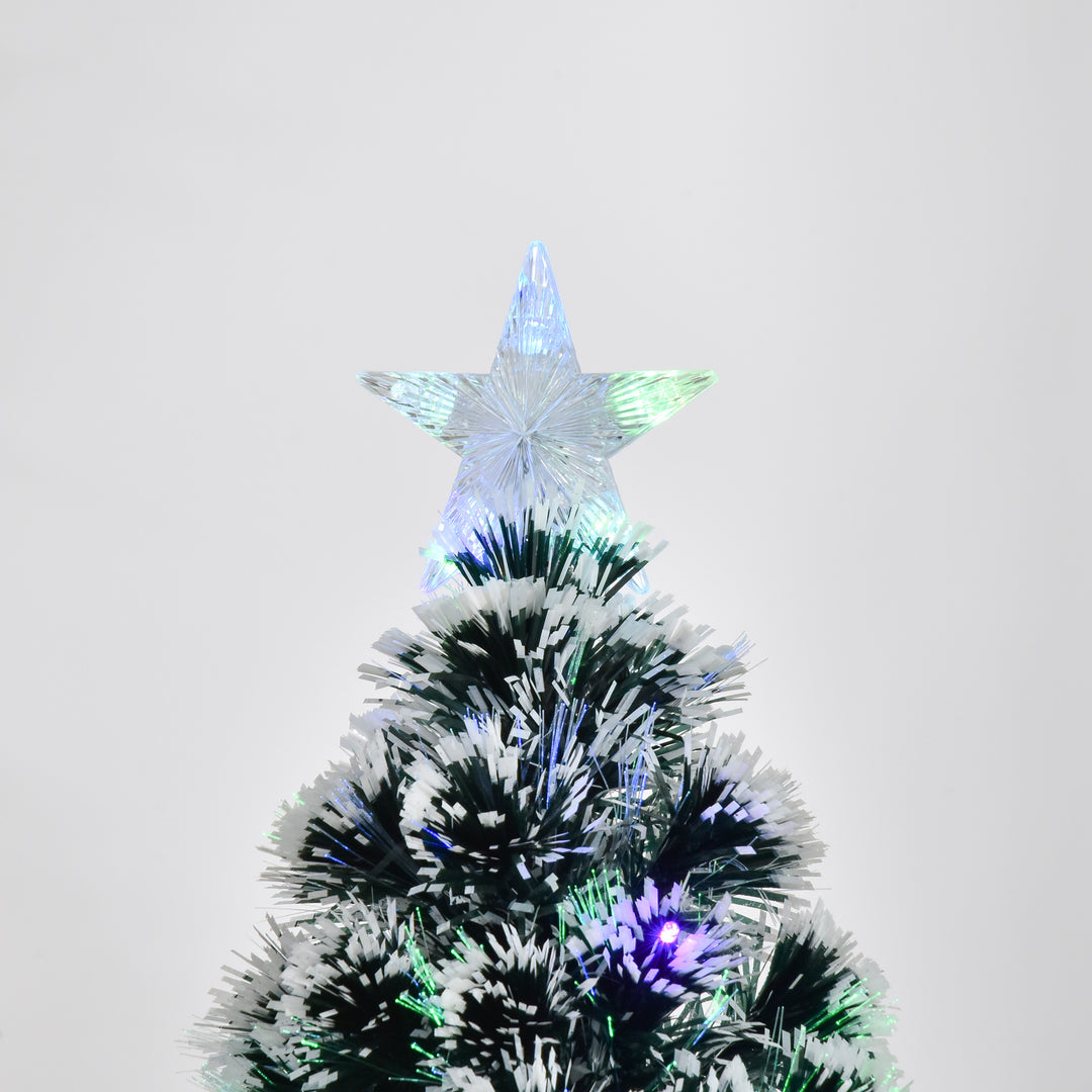 MCL 4ft Artificial Prelit Christmas Tree, Snow Xmas Tree with Colourful LED Lighting Fiber Optics, Green White