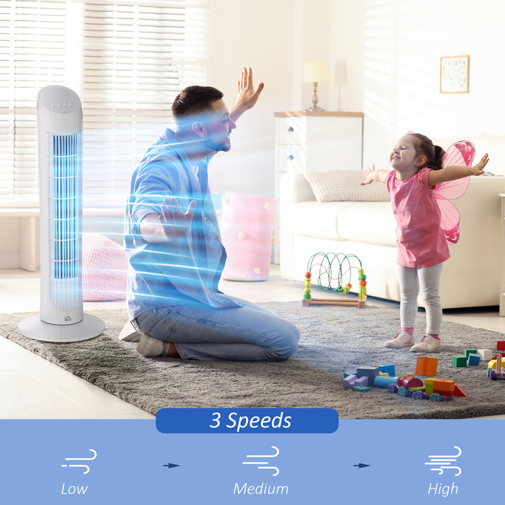 Tower Fan for Bedroom Cooling, 30 Inch Electric 70° Oscillating Fan with 3 Speed Settings, Standing Floor Fan for Home Office Indoor, White