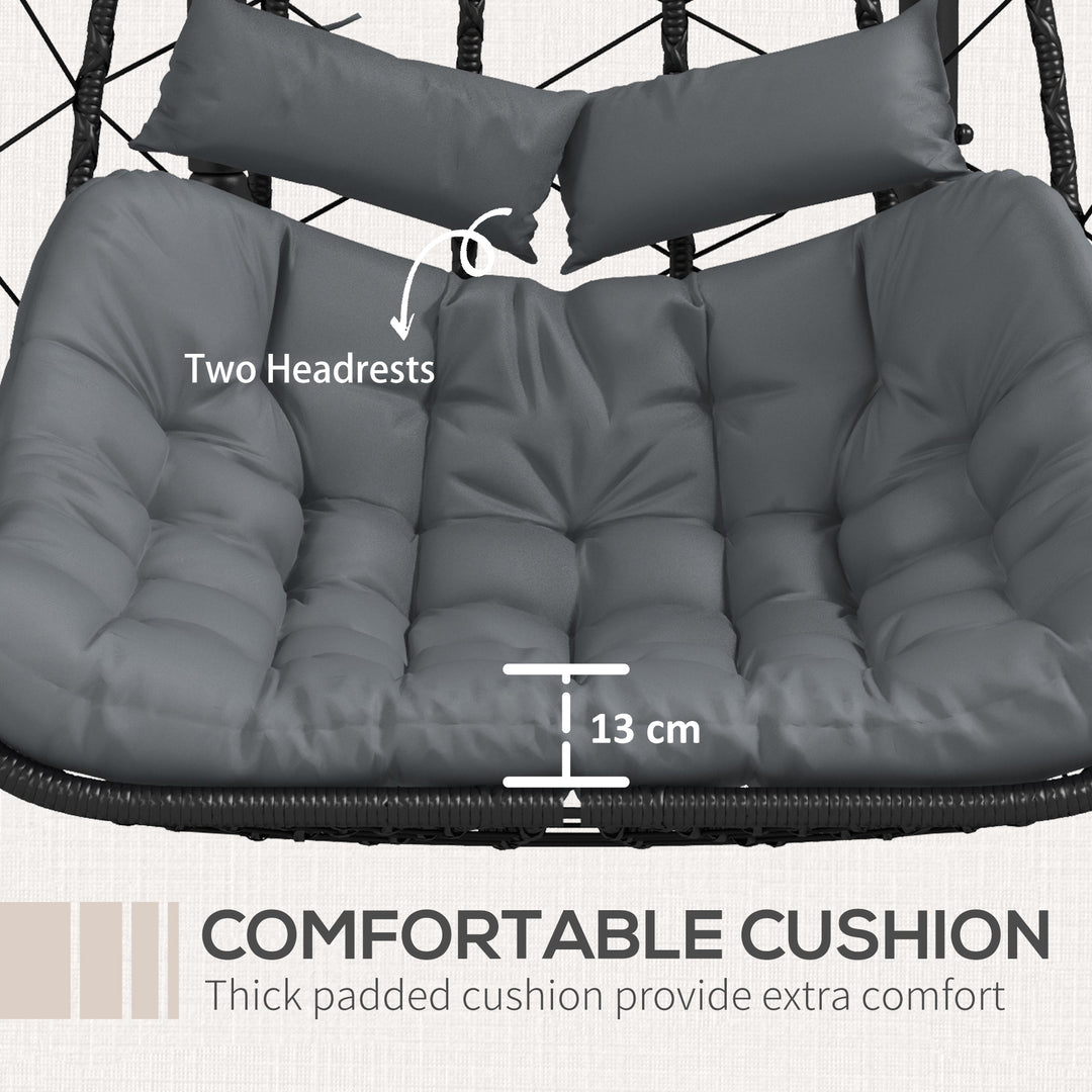 Two-Seater Steel Frame Hanging Egg Chair - Black
