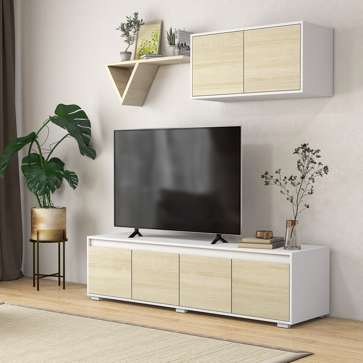 HOMCOM 2 Pieces TV Unit Set with Wall Cabinet, Freestanding Unit for 70