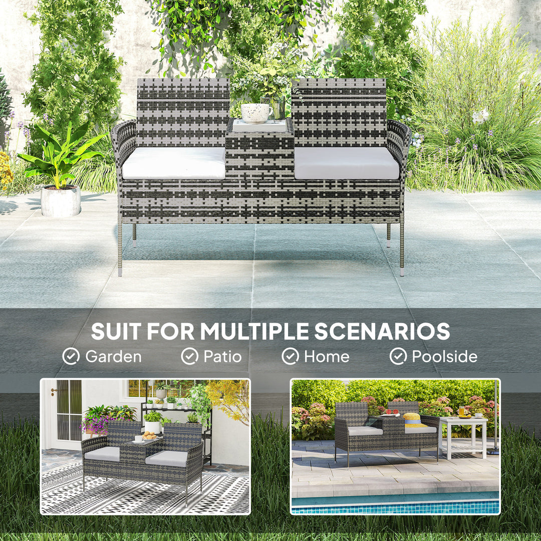 Two-Seat Rattan Chair, with Middle Table - Charcoal Grey