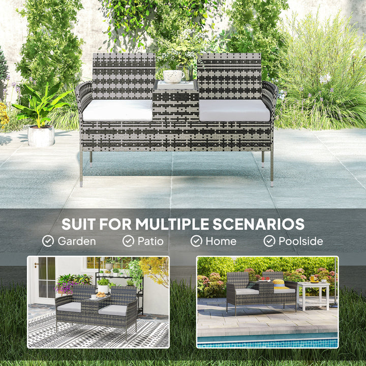 Two-Seat Rattan Chair, with Middle Table - Charcoal Grey