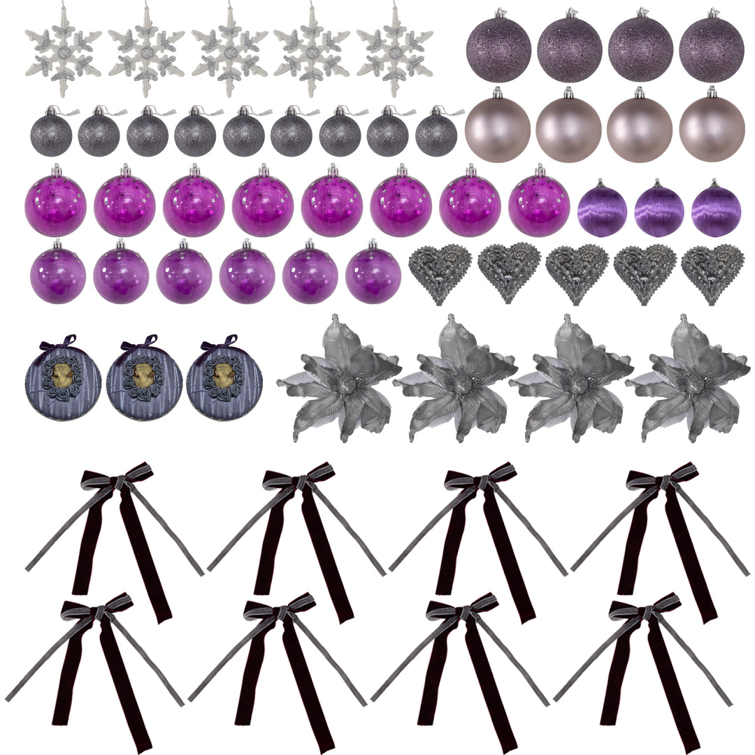 6ft Artificial Christmas Tree, with Purple Decorations and Lights