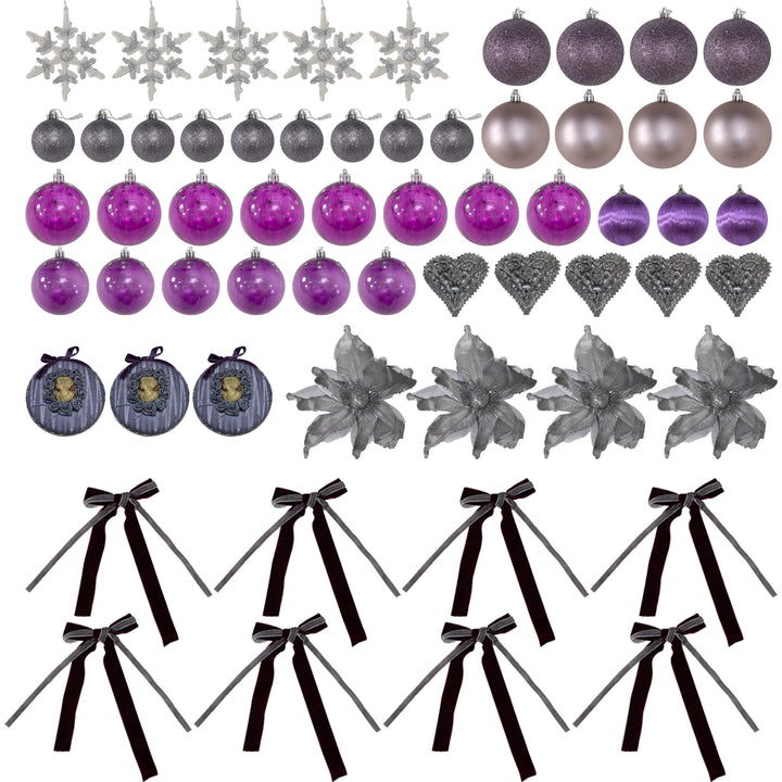 6ft Artificial Christmas Tree, with Purple Decorations and Lights