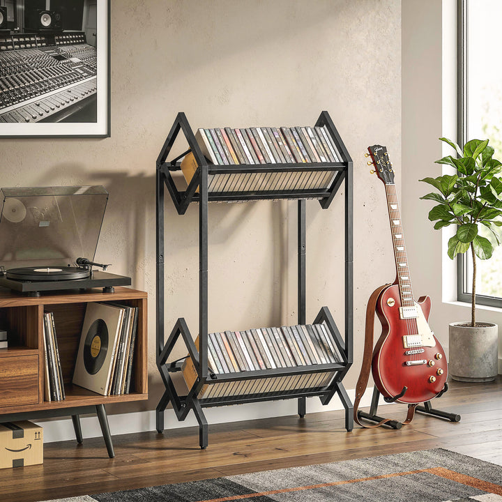 50 CD Storage Rack, 2-Tier Metal CD Storage Unit, Free Standing, Easy 