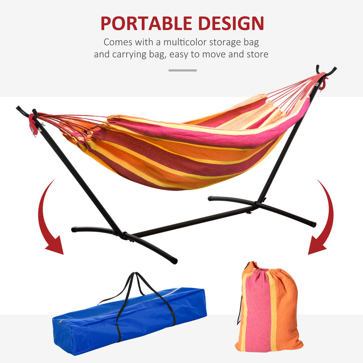 Outsunny 298 x 117cm Hammock with Stand Camping Hammock with Portable Carrying Bag, Adjustable Height, 120kg Load Capacity, Red Stripe