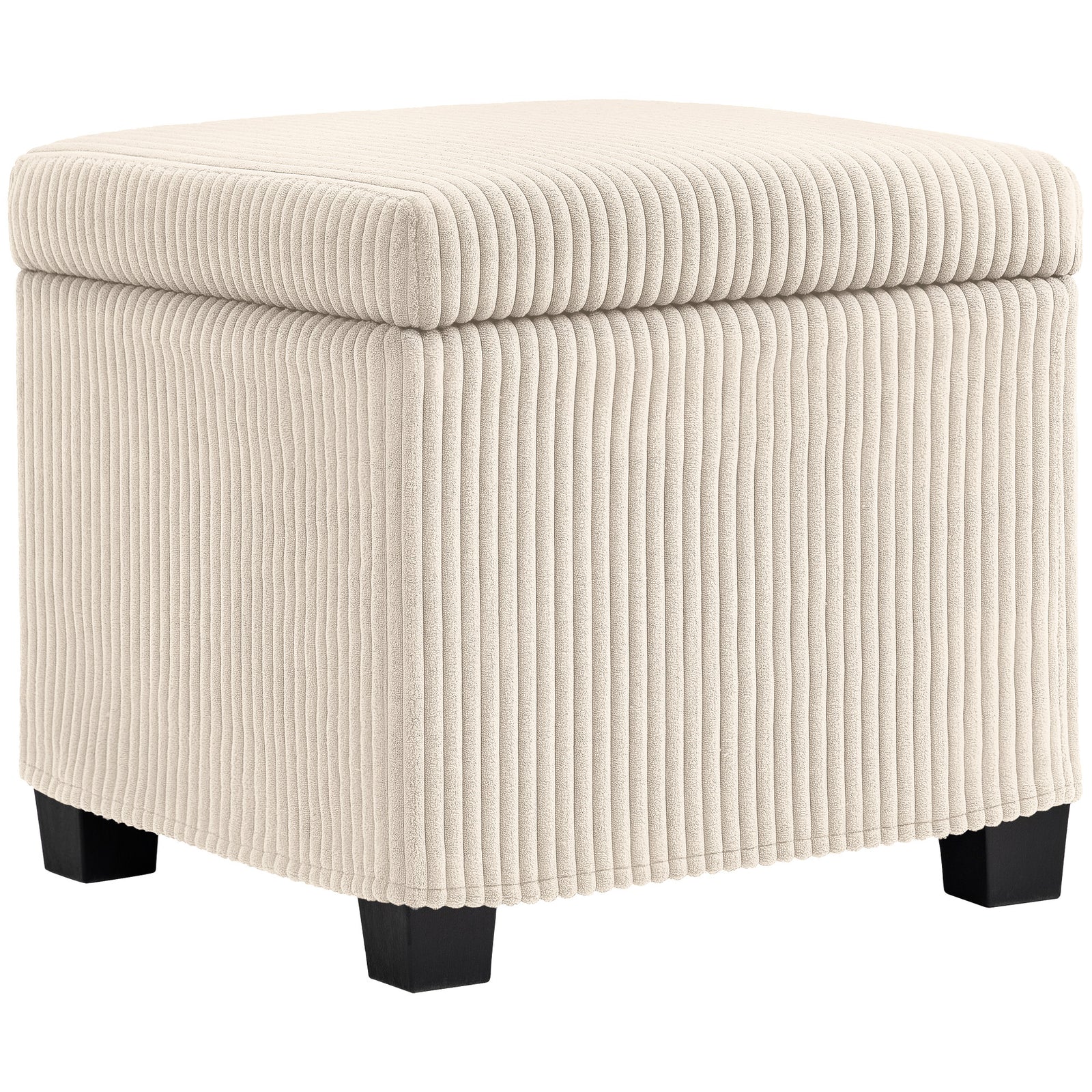 Storage Ottoman Bench, Corduroy Footstool with Removable Lid and Legs, 40cm Storage Chest Box for Living Room, Bedroom, Hallway, Beige