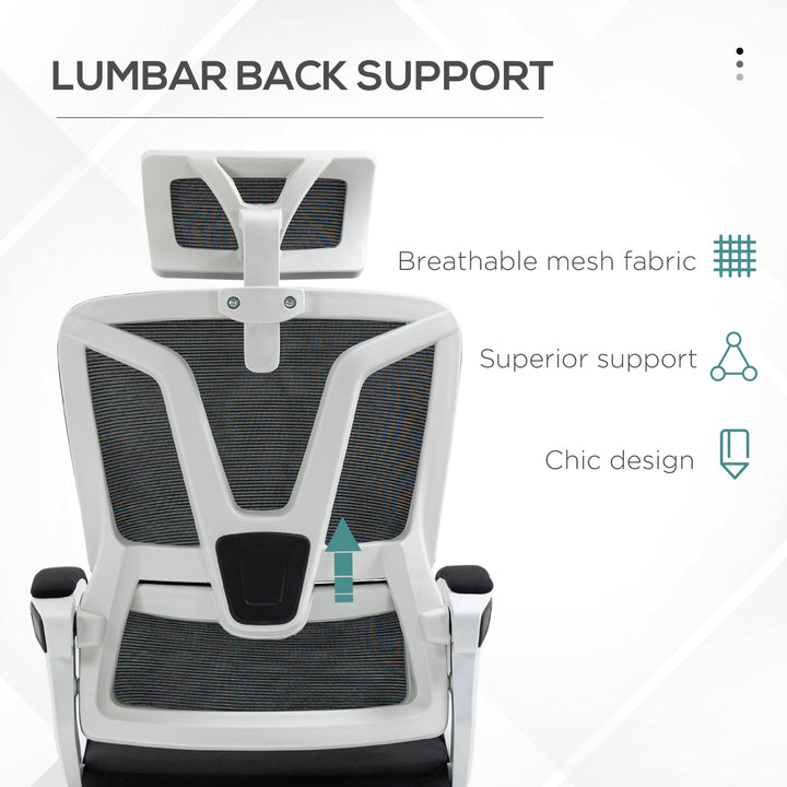 Ergonomic Office Chair, High Back Desk Chair, Reclining Mesh Computer Chair with Adjustable Headrest, Lumbar Support, Foot Rest, Swivel Wheels, Adjustable Height, Black