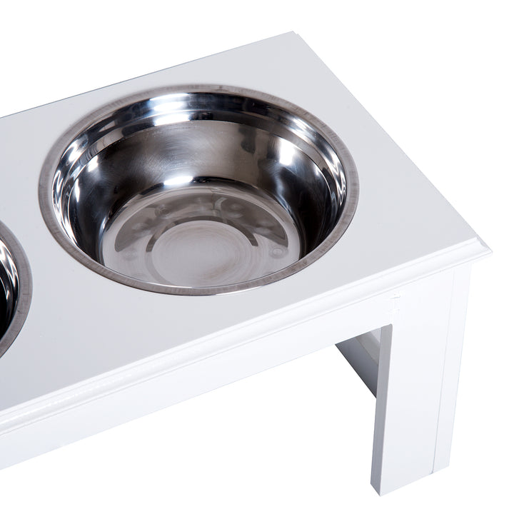MCL Raised Dog Feeding Bowls with Stand, Stainless Steel for Medium Dog, 58L x 31W x 25H cm - White