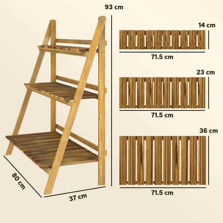 Wooden Folding Flower Pot Stand 3 Tier Garden Planter Display Ladder G